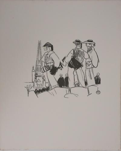 Mathurin MEHEUT : Bretagne, Les trois bretons (Noir), Gravure originale signée 2