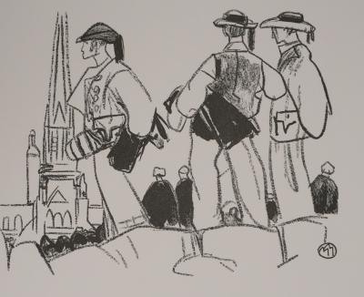 Mathurin MEHEUT : Bretagne, Les trois bretons (Noir), Gravure originale signée 2