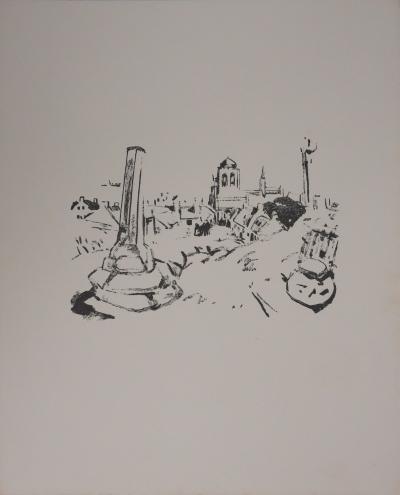 Mathurin MEHEUT : Bretagne, L'entrée du village (Noir), Gravure originale signée 2