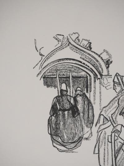 Mathurin MEHEUT : Bretagne, L'entrée de l'église (Noir), Gravure originale signée 2