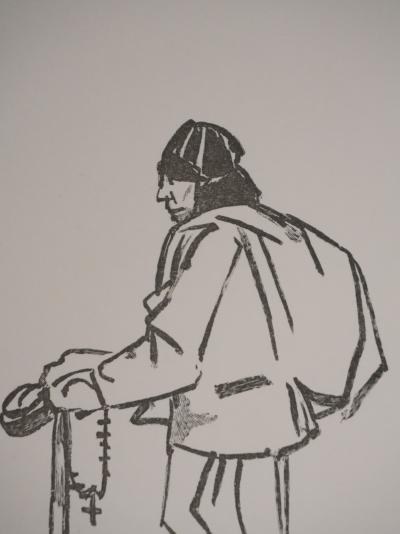 Mathurin MEHEUT : Bretagne, Bretagne, Berger au chapelet (Noir), Gravure originale signée 2