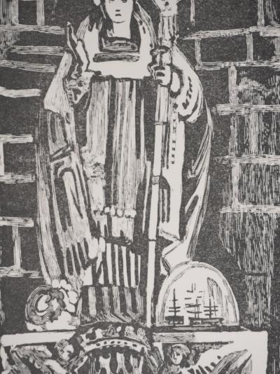 Mathurin MEHEUT : Bretagne, Bretagne, Saint Ronan (Noir), Gravure originale signée 2
