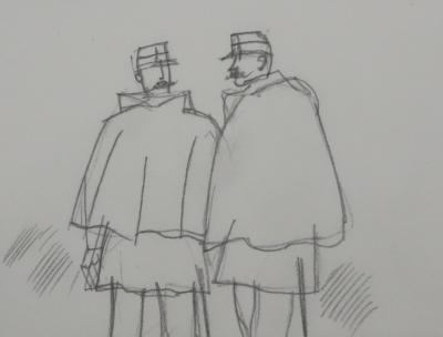 Jean-Emile LABOUREUR : Agents, Dessin original 2