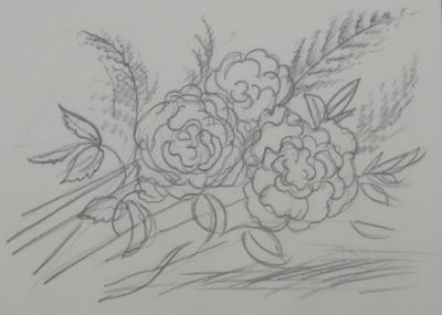 Jean-Emile LABOUREUR: Roses, Original Drawing 2