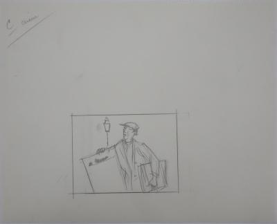 Jean-Emile LABOUREUR : Crieur, Dessin original 2