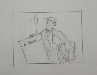Jean-Emile LABOUREUR : Crieur, Dessin original 2