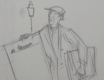 Jean-Emile LABOUREUR : Crieur, Dessin original 2