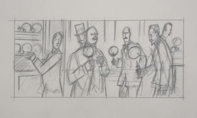 Jean-Emile LABOUREUR: The Cup-and-Ball Players, Original Drawing 2