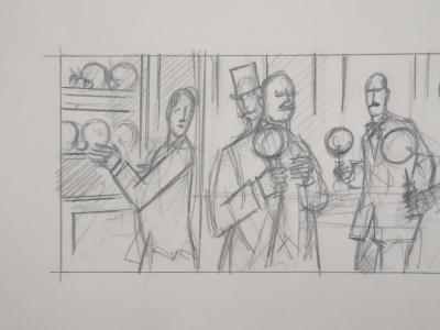 Jean-Emile LABOUREUR: The Cup-and-Ball Players, Original Drawing 2
