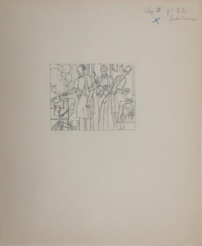 Jean-Emile LABOUREUR : En cuisine, Dessin original 2