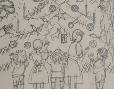 Jean-Emile LABOUREUR : Les fêtes, Dessin original 2