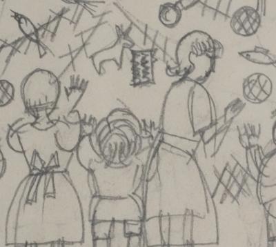 Jean-Emile LABOUREUR : Les fêtes, Dessin original 2
