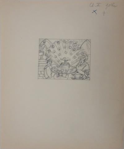 Jean-Emile LABOUREUR : Paon, Dessin original 2