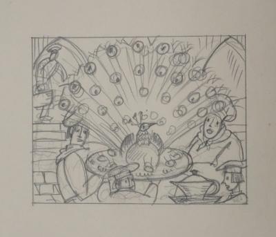 Jean-Emile LABOUREUR : Paon, Dessin original 2