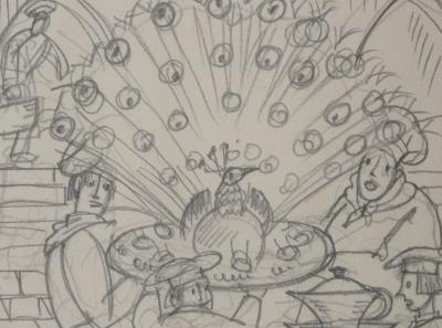Jean-Emile LABOUREUR : Paon, Dessin original 2