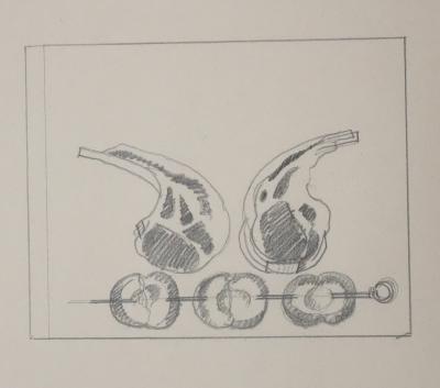 Jean-Emile LABOUREUR : Les viandes, Dessin original 2