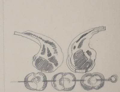 Jean-Emile LABOUREUR : Les viandes, Dessin original 2