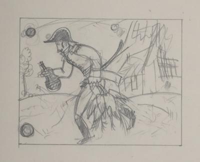 Jean-Emile LABOUREUR : Pris de boisson, Dessin original 2