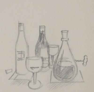 Jean-Emile LABOUREUR : Les boissons, Dessin original 2