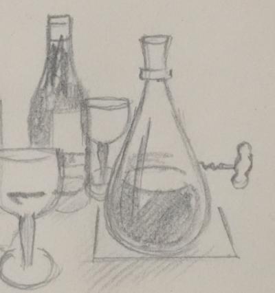 Jean-Emile LABOUREUR : Les boissons, Dessin original 2