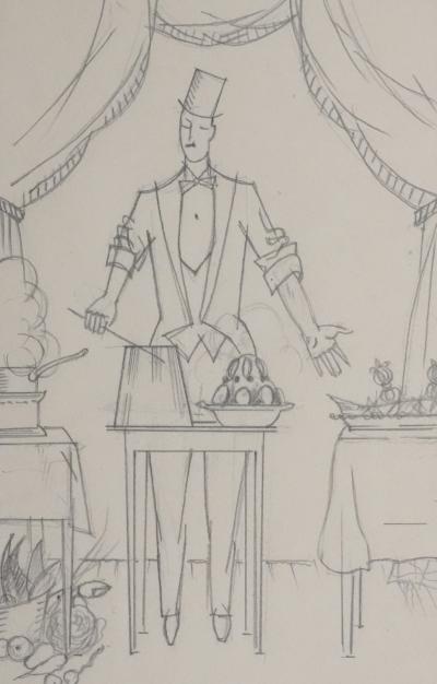 Jean-Emile LABOUREUR : Le chef, Dessin original 2