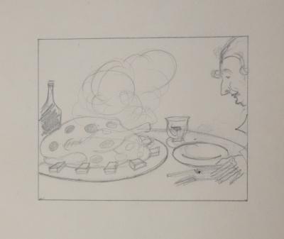 Jean-Emile LABOUREUR : Le plat chaud, Dessin original 2