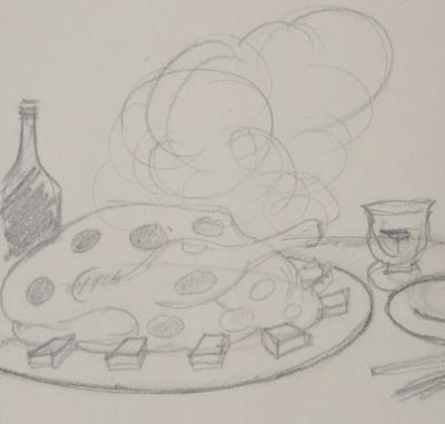 Jean-Emile LABOUREUR : Le plat chaud, Dessin original 2