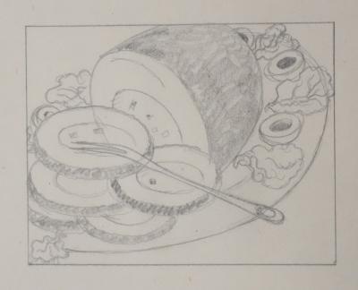Jean-Emile LABOUREUR : Le repas, Dessin original 2