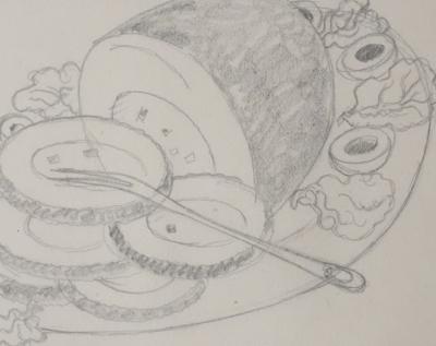 Jean-Emile LABOUREUR : Le repas, Dessin original 2