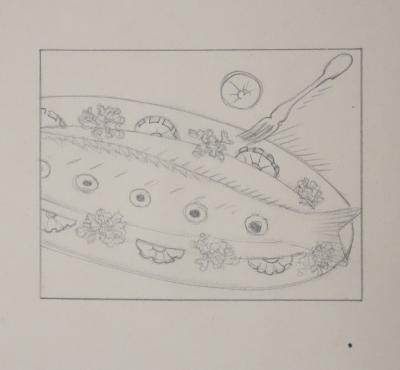 Jean-Emile LABOUREUR: The fish is served, Original drawing 2