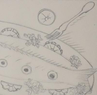 Jean-Emile LABOUREUR: The fish is served, Original drawing 2