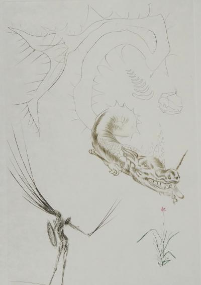 Salvador DALI : Tristan et le dragon, Gravure originale signée 2