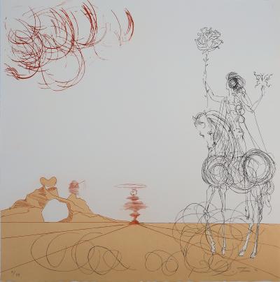 Salvador DALI : Désert fabuleux, Cavalier à la rose, Gravure originale signée 2