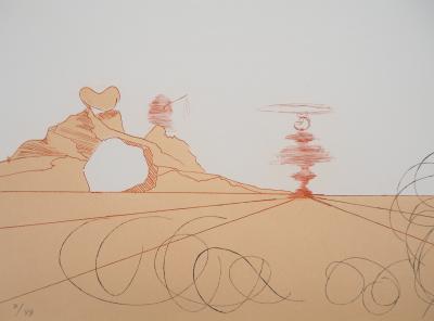 Salvador DALI : Désert fabuleux, Cavalier à la rose, Gravure originale signée 2