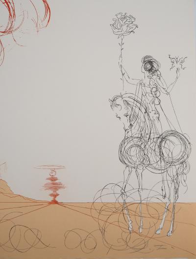 Salvador DALI : Désert fabuleux, Cavalier à la rose, Gravure originale signée 2