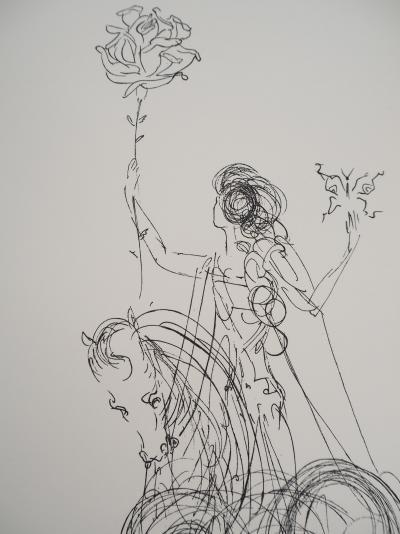 Salvador DALI : Désert fabuleux, Cavalier à la rose, Gravure originale signée 2