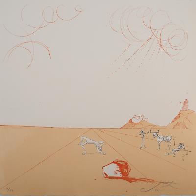 Salvador DALI: Iberian Landscape: Bull and Bullfighters, Original signed engraving 2