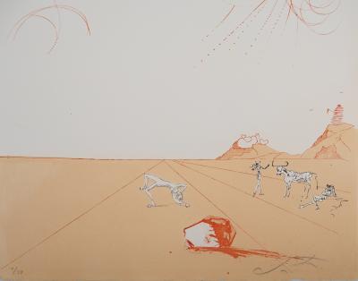 Salvador DALI: Iberian Landscape: Bull and Bullfighters, Original signed engraving 2