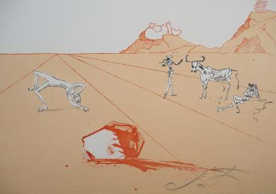 Salvador DALI: Iberian Landscape: Bull and Bullfighters, Original signed engraving 2