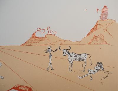 Salvador DALI: Iberian Landscape: Bull and Bullfighters, Original signed engraving 2