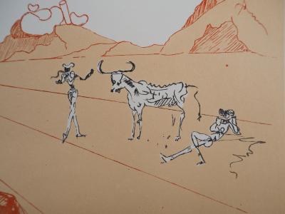 Salvador DALI: Iberian Landscape: Bull and Bullfighters, Original signed engraving 2
