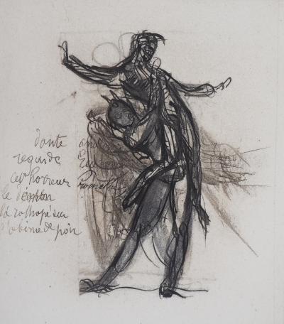 Auguste RODIN : Démon montrant une ombre tombée dans la poix, Gravure 2