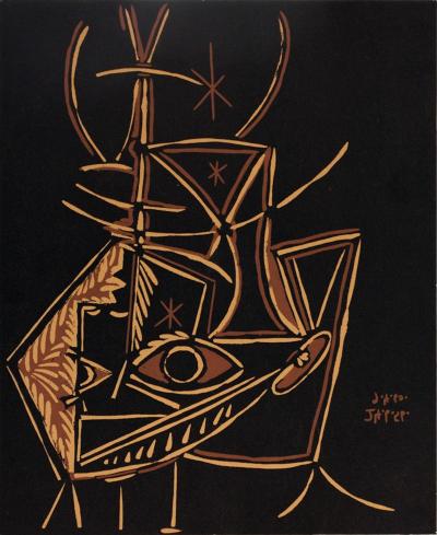 Pablo PICASSO : Tête de faune, Linogravure 2