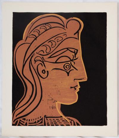 Pablo PICASSO : Femme de profil, Linogravure 2
