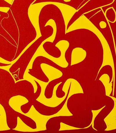 Pablo PICASSO : Dans l'arène (rouge), Linogravure 2