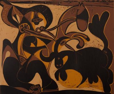 Pablo PICASSO : Taureau chargeant un picador, Linogravure 2