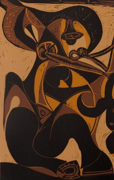 Pablo PICASSO : Taureau chargeant un picador, Linogravure 2