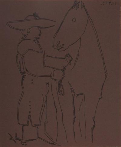 Pablo PICASSO : Picador et cheval, Linogravure 2