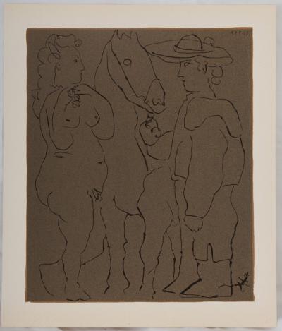 Pablo PICASSO : Amoureux et cheval, Linogravure 2