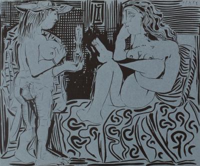 Pablo PICASSO : Deux femmes au flacon de parfum, Linogravure 2